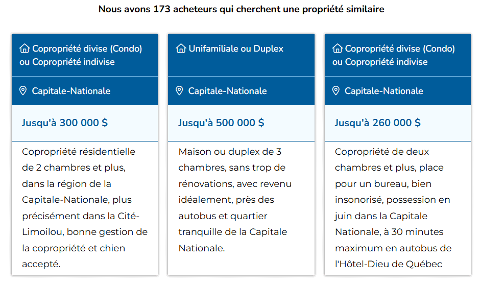 L'outil Trouver un acheteur de Via Capitale Élite